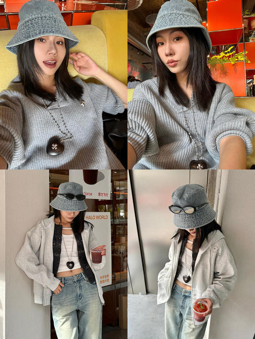 HIDEMI 多重水洗牛仔系列经典渔夫帽 勃艮第酒红/水洗牛仔蓝/碳黑色 商品图4