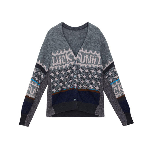 谜底针织开衫女士2024冬季新品复古风提花V领单排扣毛衣244MZ1888 商品图4