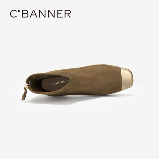 千百度拼接羊皮粗高跟弹力靴袜靴女冬季洋气短靴A24561705 商品图2