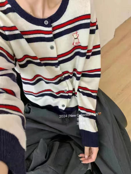 条纹刺绣小狗开衫 商品图2