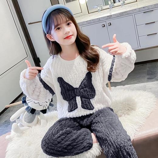 年货节！【亲子款家居服】儿童睡衣冬款加厚款公主新款女童套头法兰绒保暖珊瑚绒家居服套装 商品图3
