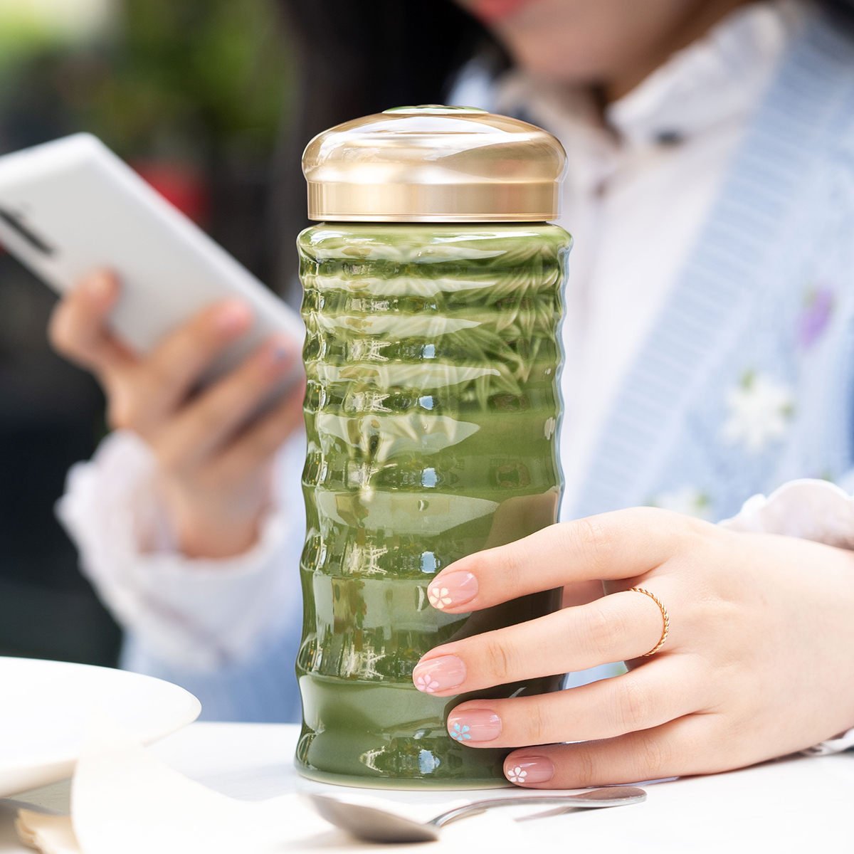 【超值体验】竹节随身杯（大）双层330ml  杯盖可刻字