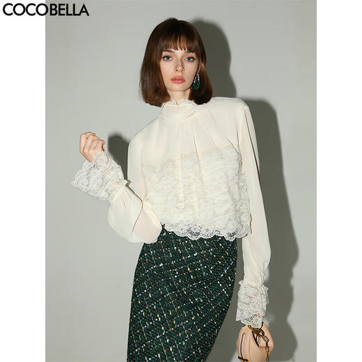 COCOBELLA精致女人味优雅多层蕾丝衫女赫本风白色衬衫LC7028 商品图1