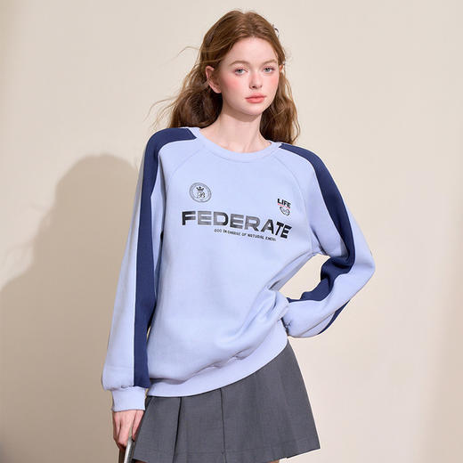 慵懒运动休闲风撞色美式字母印花圆领卫衣女秋冬套头卫衣V4443596 商品图0