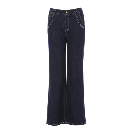 EITIE爱特爱高腰复古深蓝色微喇显瘦加绒保暖牛仔裤冬季新款D2405405 商品图5