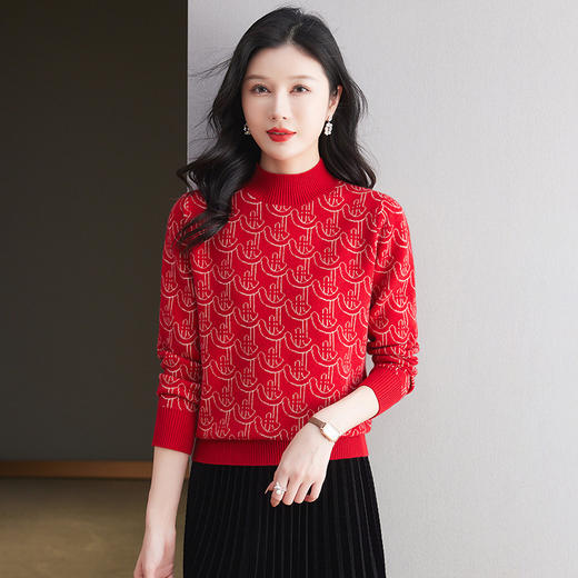 CC-103-86633新款半高领提花宽松女士上衣打底衫秋冬气质百搭羊毛厚款针织衫女 商品图2