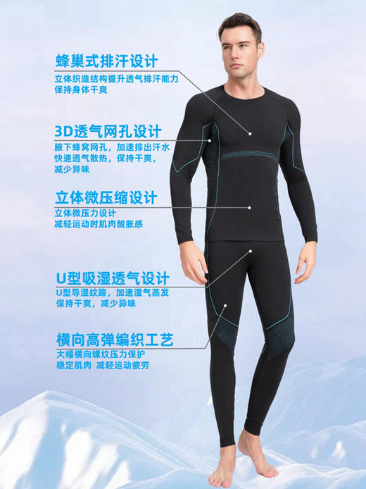 【限时秒杀  99元一套】LIANQI/男士滑雪速干运动骑行徒步竹炭纤维压缩衣功能性保暖套装 商品图1