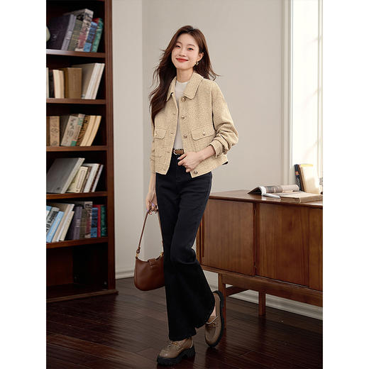 【年货节】熙世界轻奢绒感粗花呢小香风外套女小个子短款夹克上衣2025秋新款 商品图4