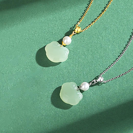 Winy925纯银玉锁平安和田玉仿珍珠项链配证书新中式国风送女友闺蜜节日生日礼物 商品图2