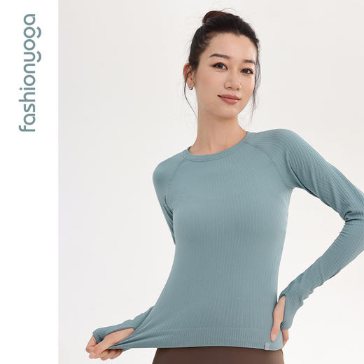 凡圣瑜伽Q弹条纹一体织长袖F12383（不含胸垫） 商品图5