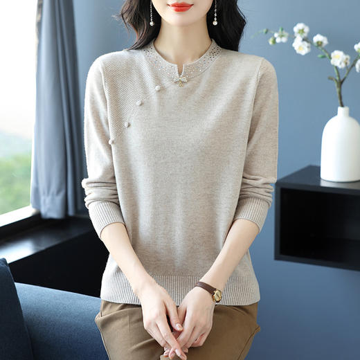 CC-XX-6126秋冬新款旗袍领100纯羊毛衫女内搭洋气宽松毛衣打底衫女 商品图3
