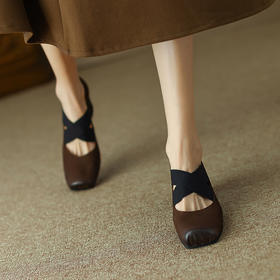 M3669 镇店之宝~！vintage复古小众手工中跟芭蕾舞鞋方头交叉带玛丽珍鞋