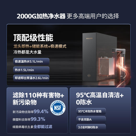 飞利浦加热净水器2000G家用即热矿泉直饮水通道RO净水机U24pro 商品图1