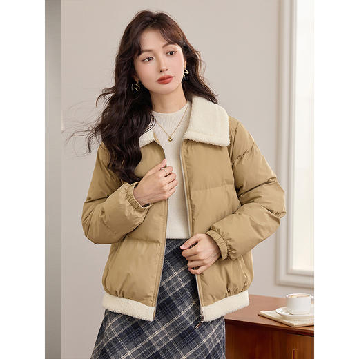 【年终特卖】熙世界拼接仿羊羔毛领棉衣棉服女冬季2025新款时尚小个子棉袄外套 商品图1