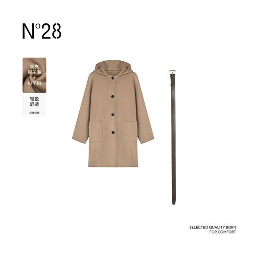 【破价】N°28 女款中长款毛呢外套山羊绒连帽休闲舒适双面呢大衣8A51D632 商品图1