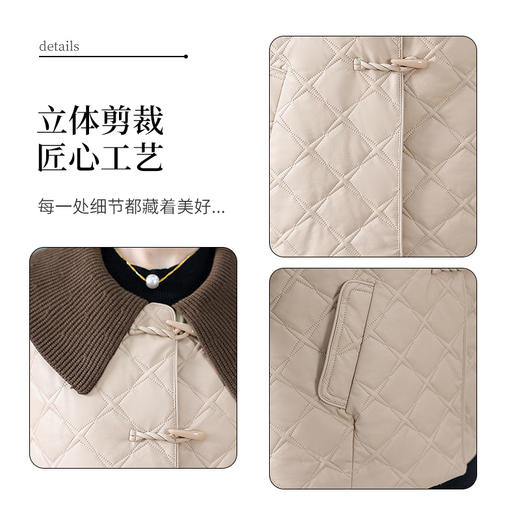 QYM YM-B98826-Y时尚皮外套夹棉保暖秋冬季女装娃娃领薄款棉衣单排扣休闲外套 商品图3