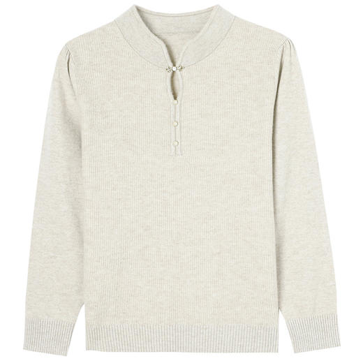 CC-XX-6129    100纯羊毛衫女新款旗袍领毛衣宽松洋气打底衫内搭上衣 商品图4