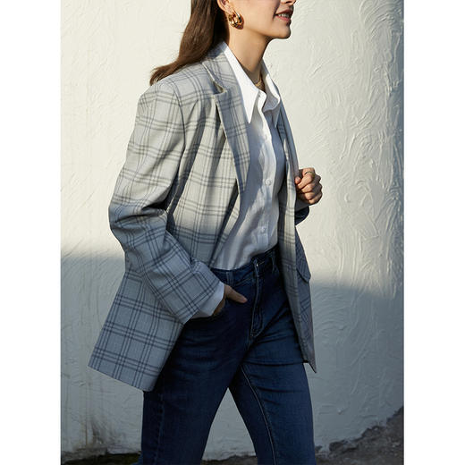 HeyDress法式格纹西装女春秋宽松显瘦休闲通勤平驳领外套上衣 商品图3