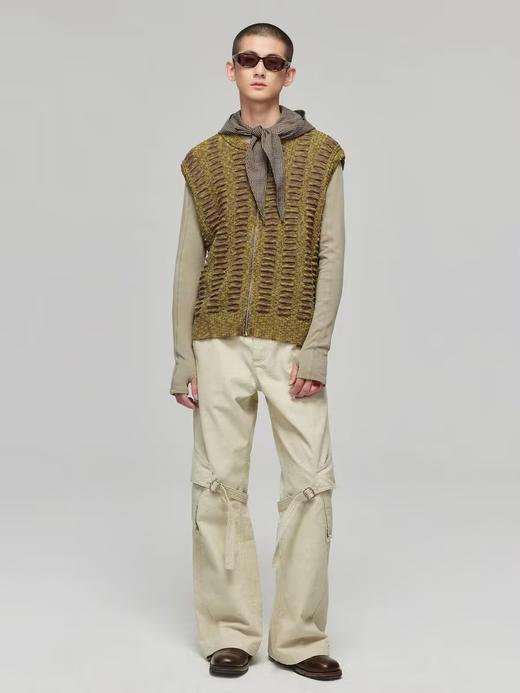 Simple Project/M23105/混色纱凸条组织拉链V领罗纹针织马甲背心 商品图1