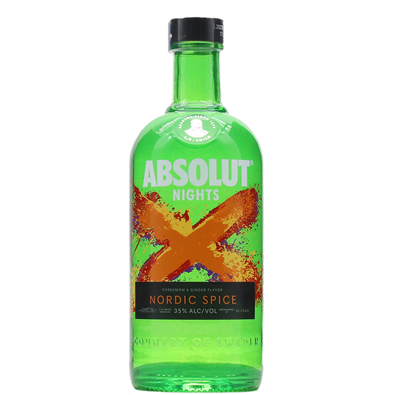 绝对伏特加（Absolut Vodka）伏特加 瑞典进口洋酒基酒调酒 X伏特加生姜豆蔻风味 700mL 1瓶