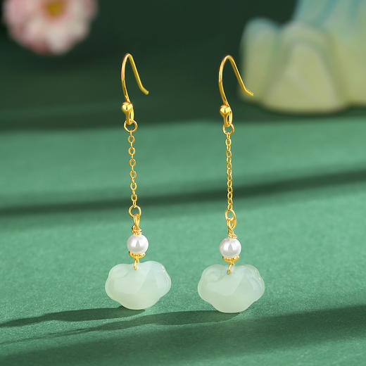 Winy925纯银玉锁平安耳饰送女友闺蜜节日生日礼物 商品图4