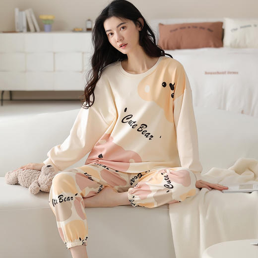 【带胸垫全棉家居服】春秋可外穿女士纯棉长袖长裤睡衣 甜美可爱防凸点秋天家居服套装 商品图2