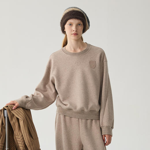 谜底套头卫衣女2024冬季新品休闲百搭宽松圆领徽章上衣244MV1595 商品图0