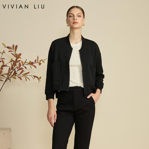 VIVIAN LIU薇薇安刘R2457310秋女装新款前开拉链长袖短款针织外套 商品图0