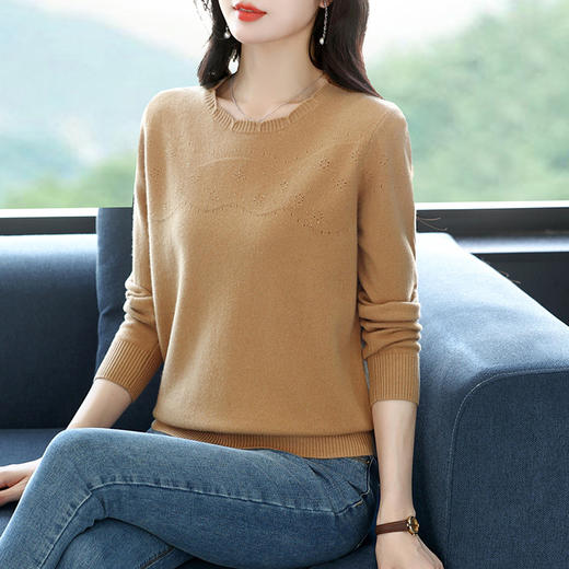 CC-XX-6120羊毛衫女100纯羊毛时尚妈妈装内搭打底衫圆领宽松外穿毛衣针织衫 商品图1