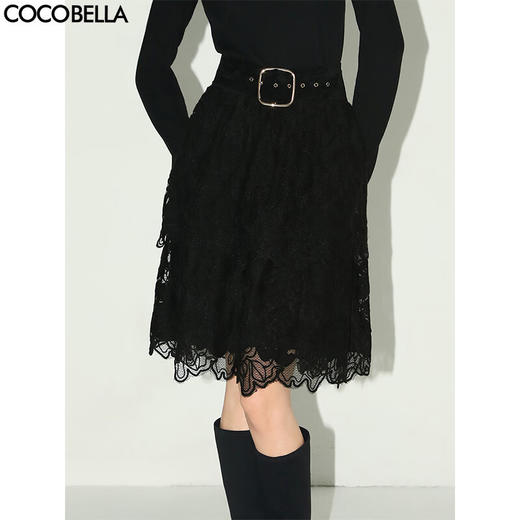 【秒杀】COCOBELLA重工立体刺绣水溶蕾丝半身裙女人味A字短裙HS3093 商品图1