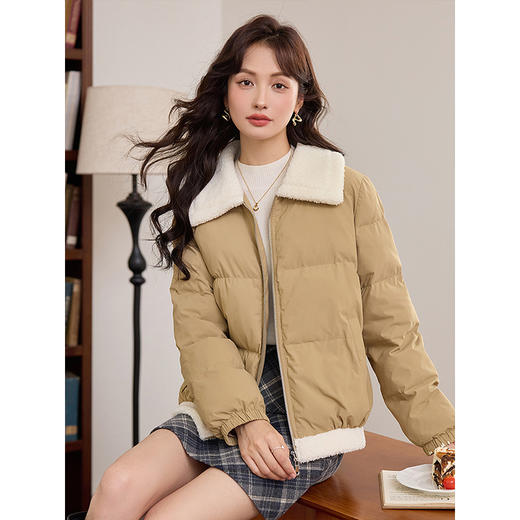 【年终特卖】熙世界拼接仿羊羔毛领棉衣棉服女冬季2025新款时尚小个子棉袄外套 商品图3