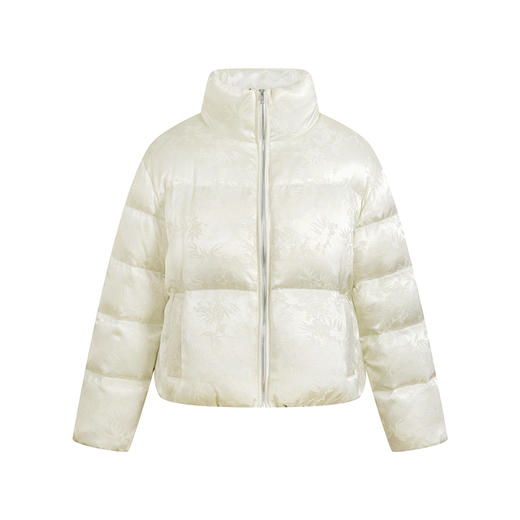 HeyDress新中式提花羽绒服女冬季短款白鸭绒暗纹压花保暖白色外套 商品图4