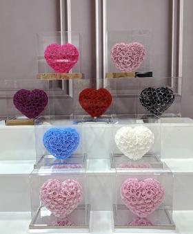 特别定制网红款迷你镜面底立体心永生花玫瑰花生日礼物饰品装饰摆设