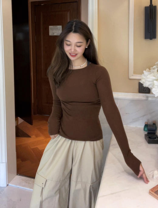 年终特惠 不退不换！！！人人必入羊绒真丝女神云感系列|可机洗的无缝一体一字领长袖针织打底衫 商品图2