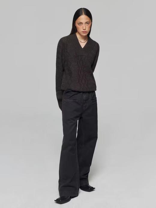 Simple Project/M23141/羊毛混纺菱形花纹V领长袖套头毛衣针织衫 商品图1