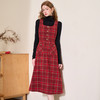 红色系复古气质撞色格纹连衣裙女A字裙方领背心裙V4342909 商品缩略图2
