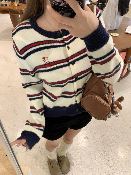 条纹刺绣小狗开衫 商品图1