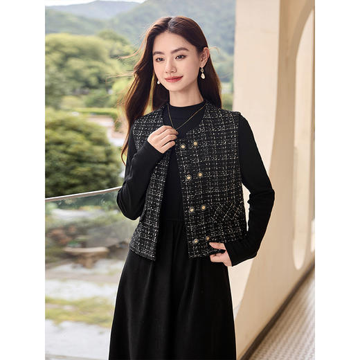 【专属特价】熙世界入秋穿搭一整套法式小香风马甲连衣裙两件套装女2025秋新款 商品图2