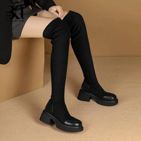 BAKERLOO女鞋牛皮弹力绒过膝长靴