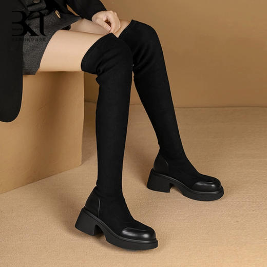 BAKERLOO女鞋牛皮弹力绒过膝长靴 商品图0