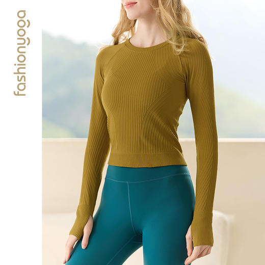 凡圣瑜伽Q弹条纹一体织长袖F12383（不含胸垫） 商品图6