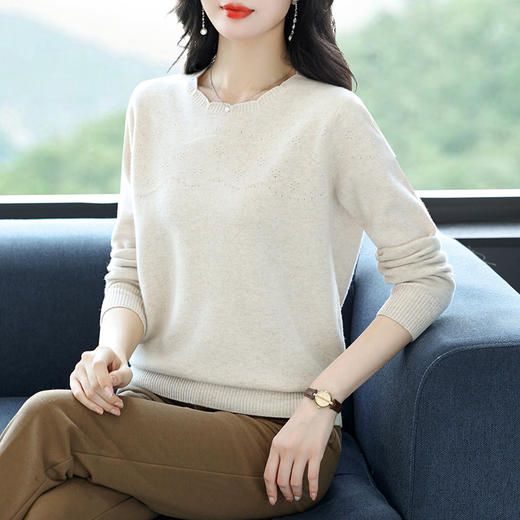 CC-XX-6120羊毛衫女100纯羊毛时尚妈妈装内搭打底衫圆领宽松外穿毛衣针织衫 商品图2