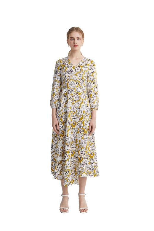 VIVIAN LIU薇薇安刘D2414102梅春女装新款V领印花收腰连衣裙 商品图5