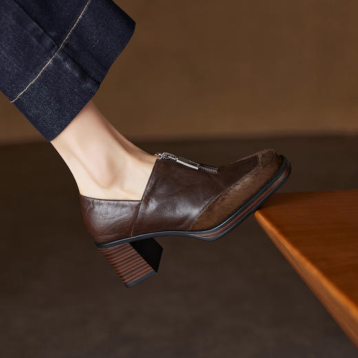 【预售5天】英伦风厚底小皮鞋，粗跟乐福鞋深口高跟单鞋YX&A1503 商品图1