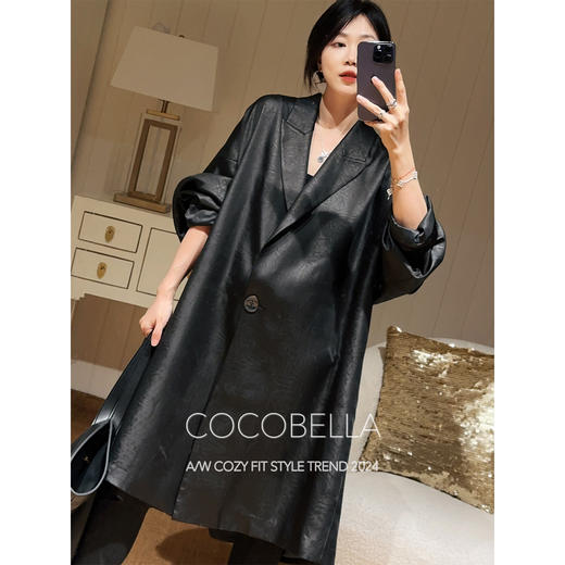 COCOBELLA静奢风折纸压花垂坠风衣女长款休闲西装外套WN3008 商品图2