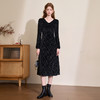 法式浪漫气质高级感花边黑底碎花裙女秋冬收腰长袖连衣裙V4142932 商品缩略图1