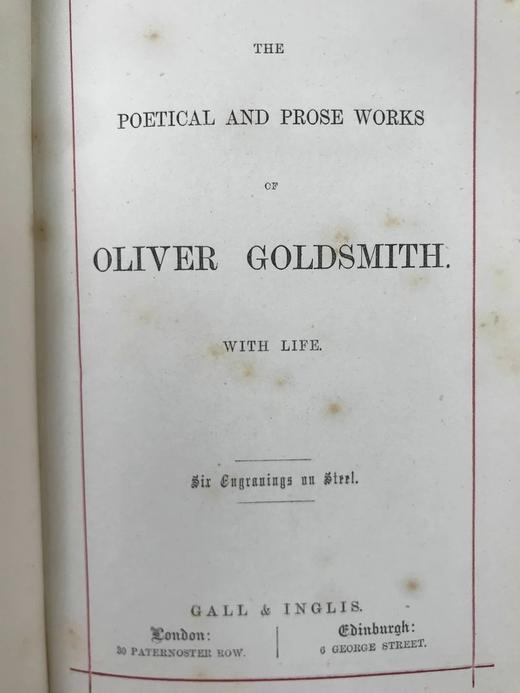 约19世纪后期 戈德史密斯诗歌与散文集 6幅钢版画插图 全真皮精装32开 商品图5