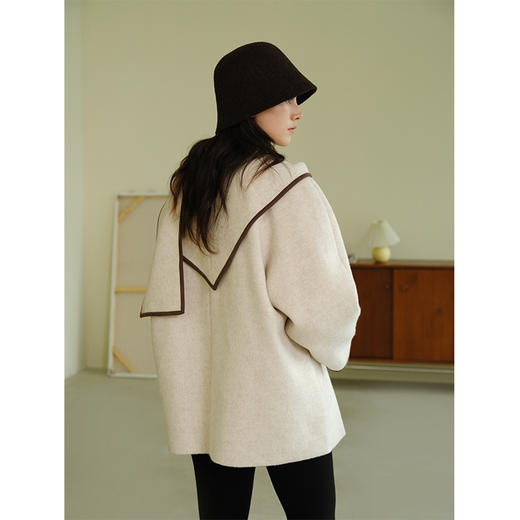 HeyDress围脖领毛呢大衣女秋冬法式羊毛宽松保暖气质短款呢子外套 商品图3