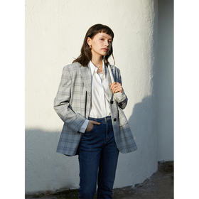 HeyDress法式格纹西装女春秋宽松显瘦休闲通勤平驳领外套上衣
