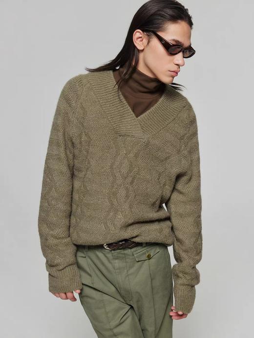 Simple Project/M23141/羊毛混纺菱形花纹V领长袖套头毛衣针织衫 商品图0